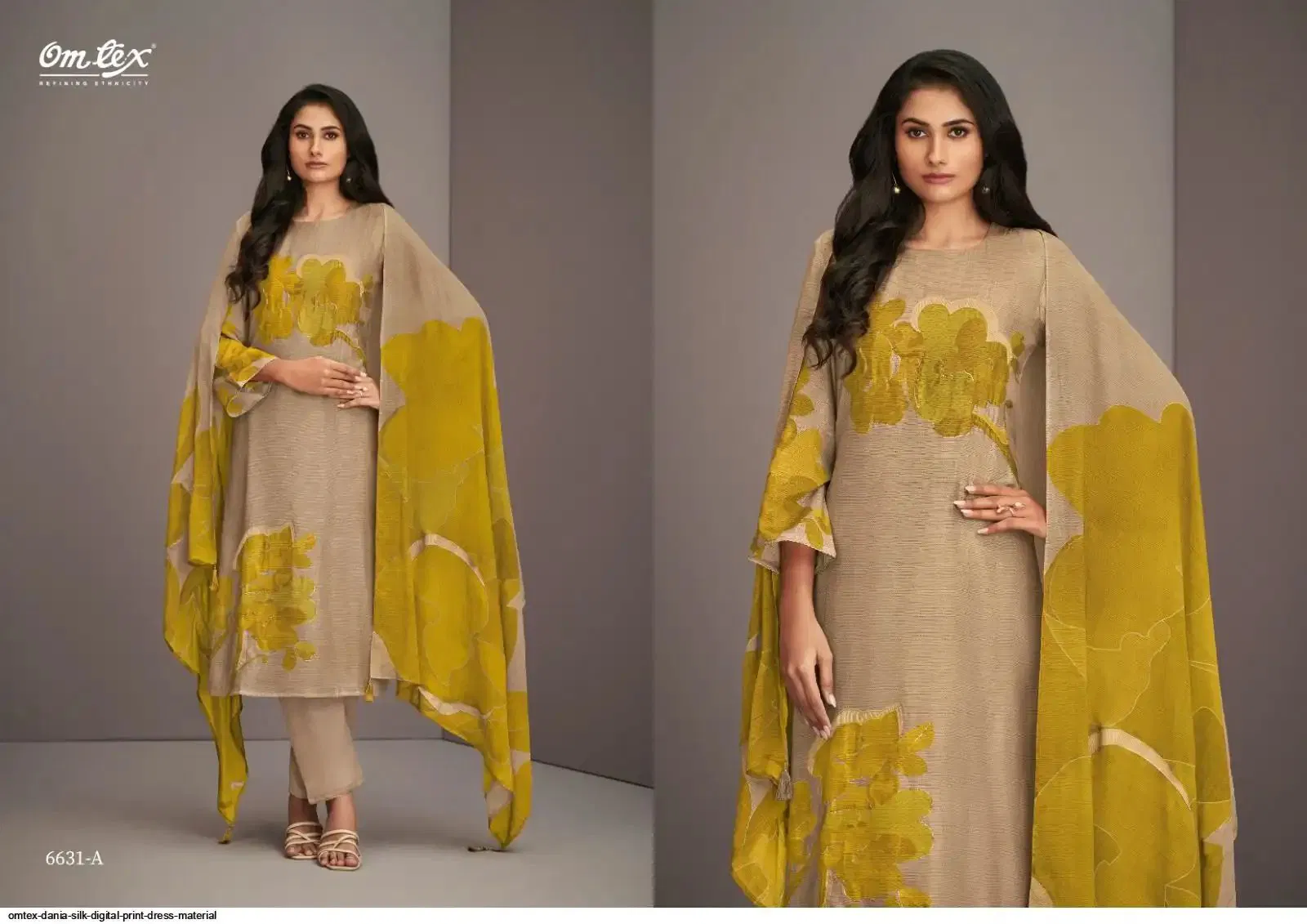 Dania By Omtex Nida Silk Printed Embroidery Dress Material Exporters In India